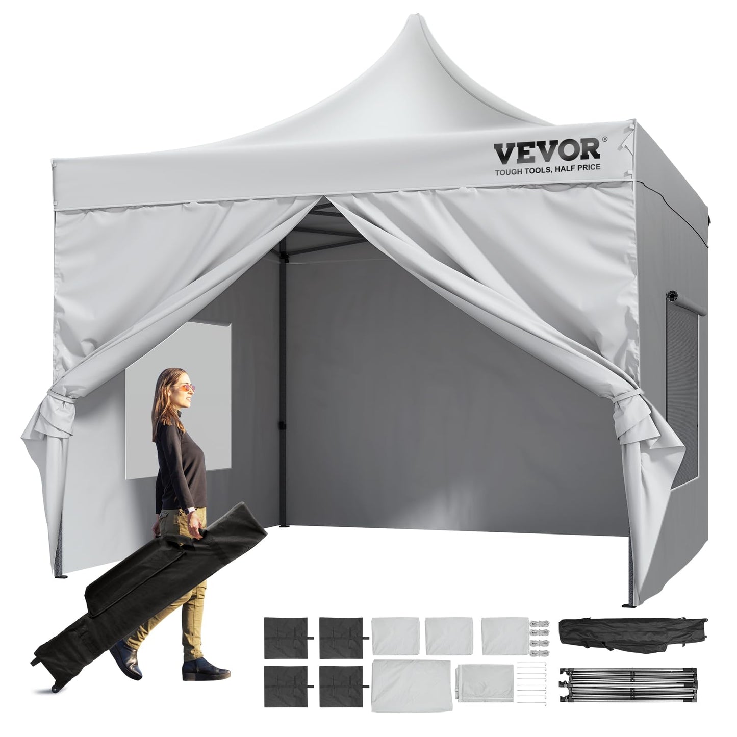 VEVOR 10x10 FT Pop up Canopy with Removable Sidewalls, Instant Canopies Portable Gazebo & Wheeled Bag, UV Resistant Waterproof, Enclosed Canopy Tent for Outdoor Events, Patio, Backyard, Party, Camping