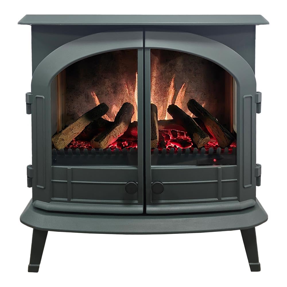 Modern Ember Freestanding Electric Fireplace Stove Heater in Hunter Green with Multi-Color Ember Bed | Smart Technology | Alexa & Google Control | 1500W | Indoor Portable Heater | Safety Shutoff