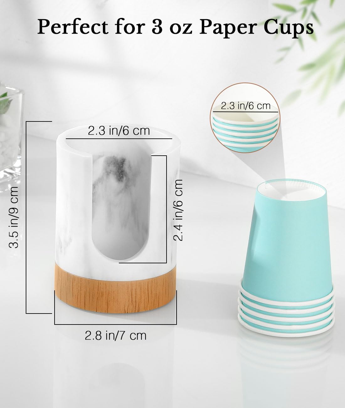 Luxspire Bathroom Cup Dispenser, 3oz Dixie Cup Dispenser, Marble Resin Dixie Cup Holder, Disposable Paper Cup Holder for Bathroom, Cotton Pad Holder, Guest Bathroom Essentials, Marble White