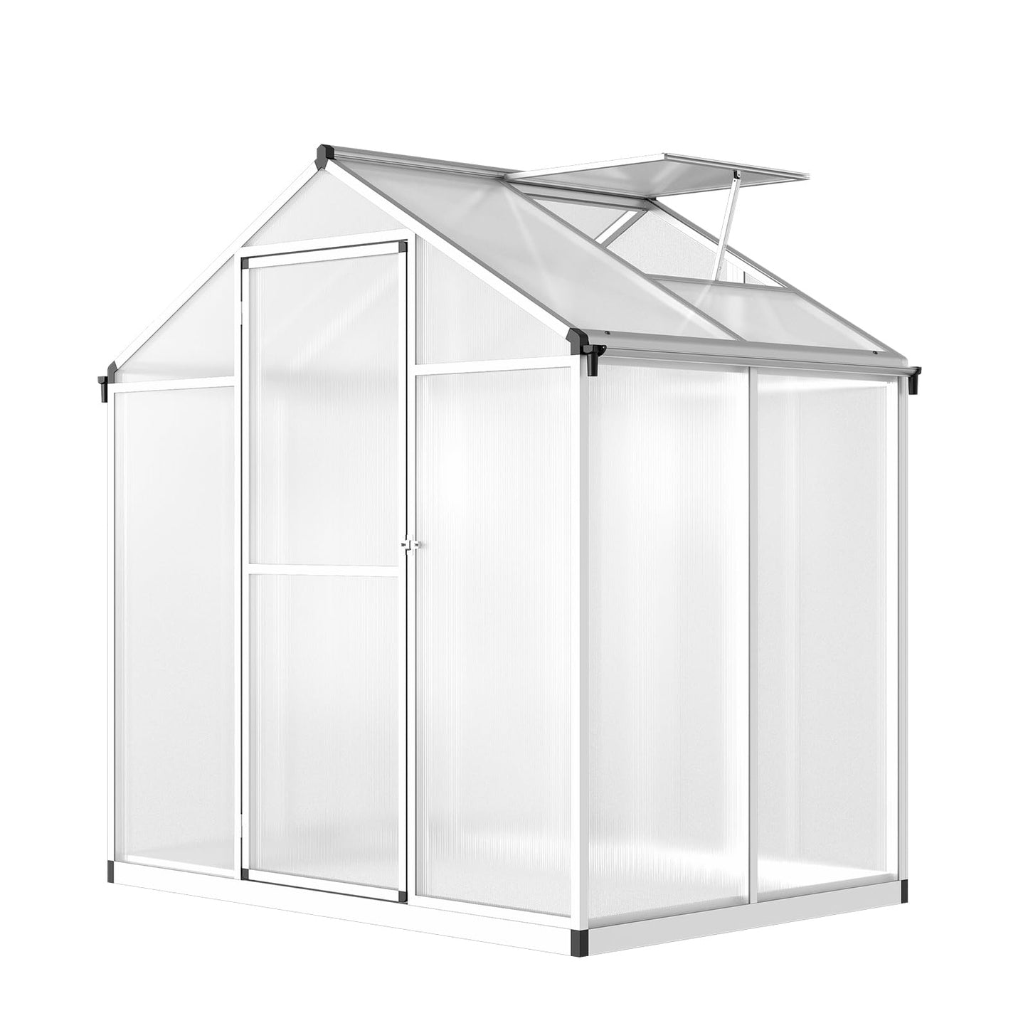 6x4 FT Greenhouse for Outdoors, Polycarbonate Greenhouse with Quick Setup Structure and Roof Vent, Aluminum Large Walk-in Greenhouse for Outside Garden Backyard, Silver