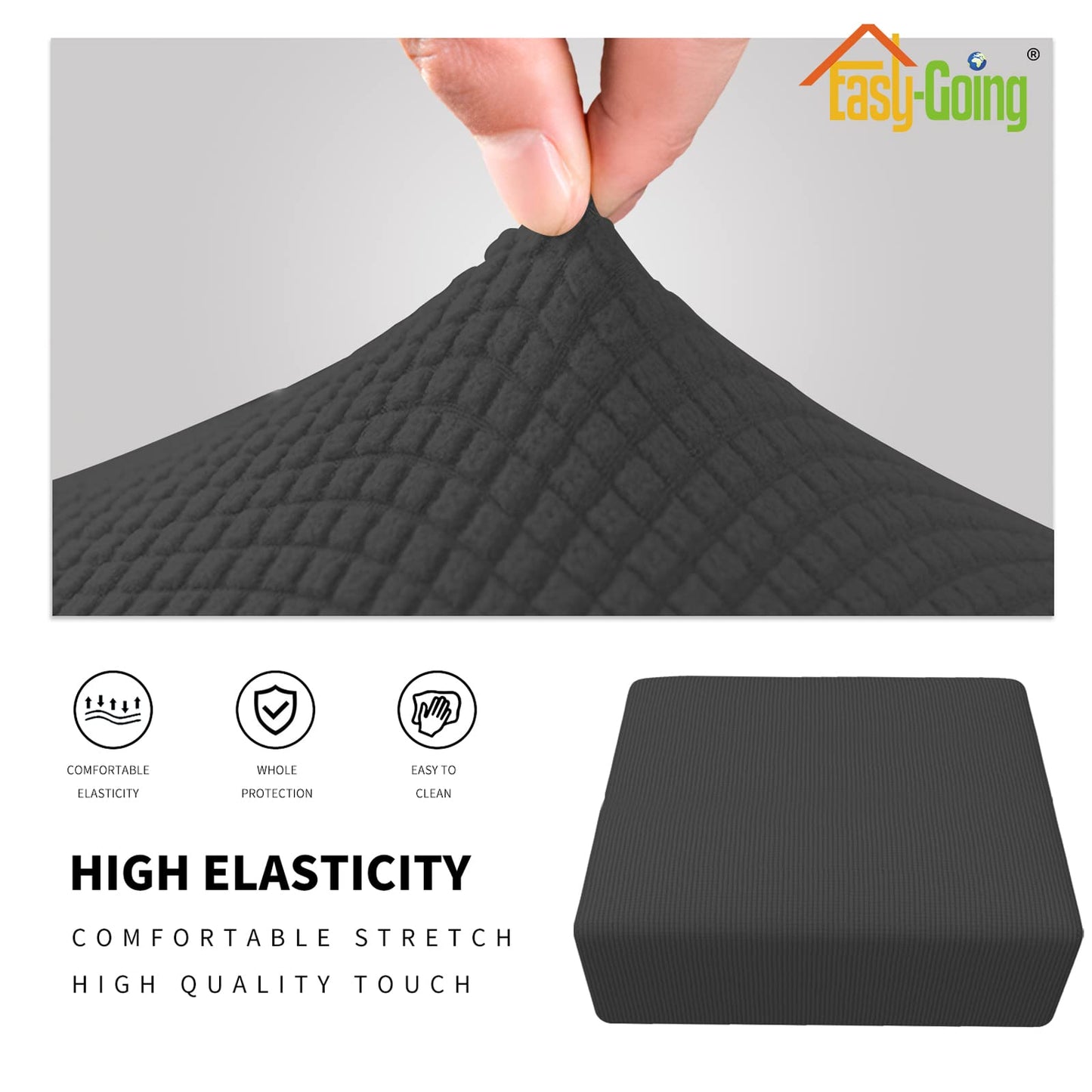 Easy-Going Stretch Square Ottoman Cover 40x40x15 inch Folding Storage Stool Furniture Protector Soft Rectangle slipcover with Elastic Bottom Dark Gray