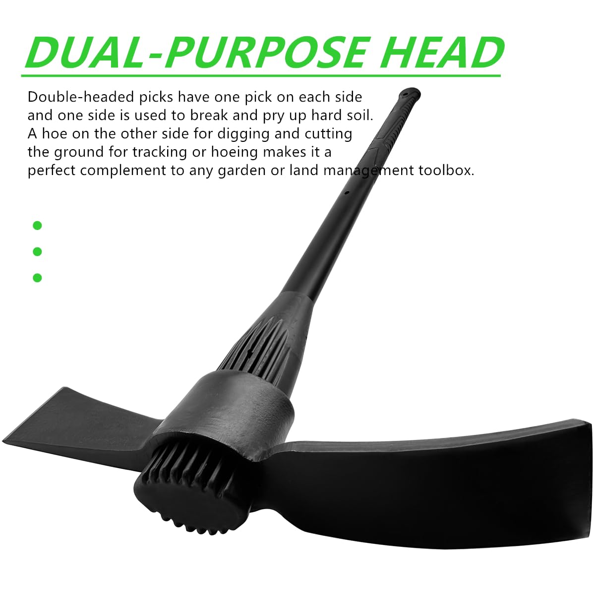 Garden Pick Cutter Mattock, 36" Heavy Duty Pick Axe with Forged Heat Treated Steel Blades Hoe for Weeding, Prying and Chopping, Digging Tool with Fiberglass Handle (5LB-with 36" Fiberglass Handle)