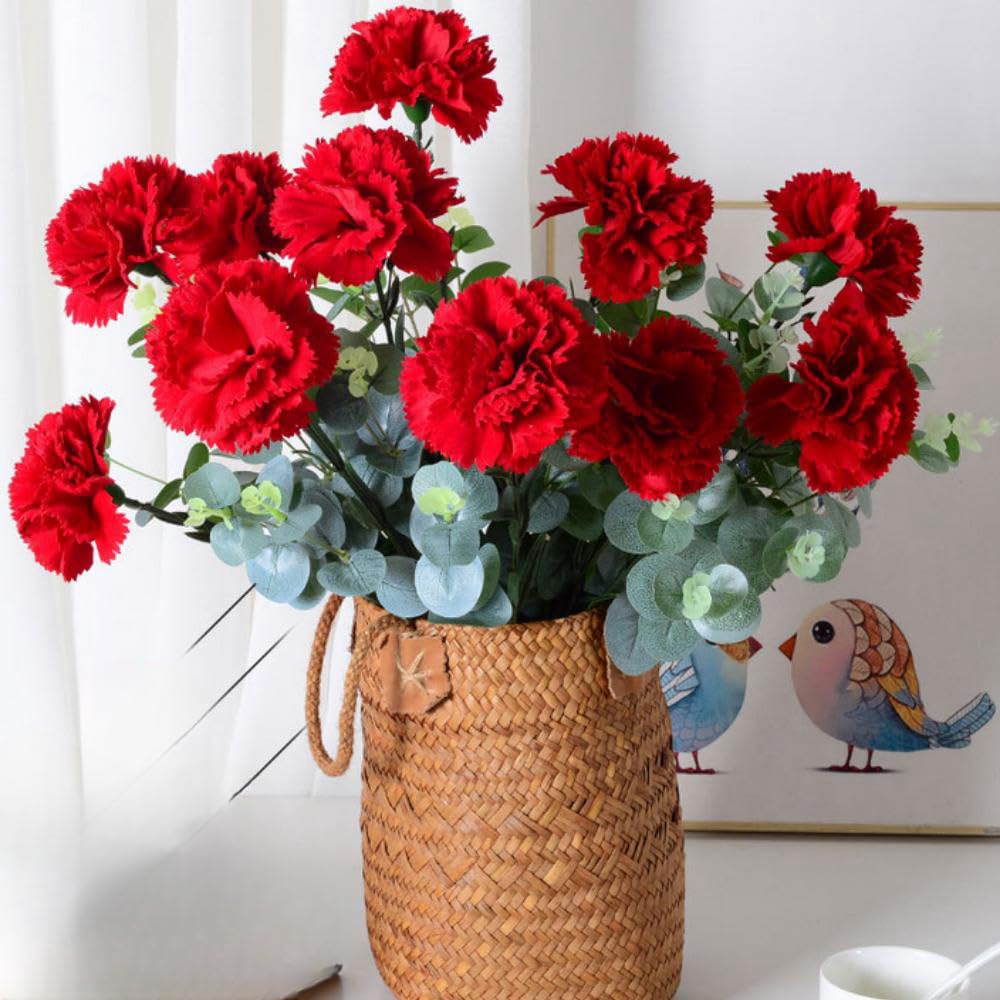 JPORSHU 10Pcs Artificial Flowers Carnation Flower,Silk Carnations Flower Bouquets, for Wedding, Home Office Garden Decoration, Table Centerpieces, Floral Arrangements (red)