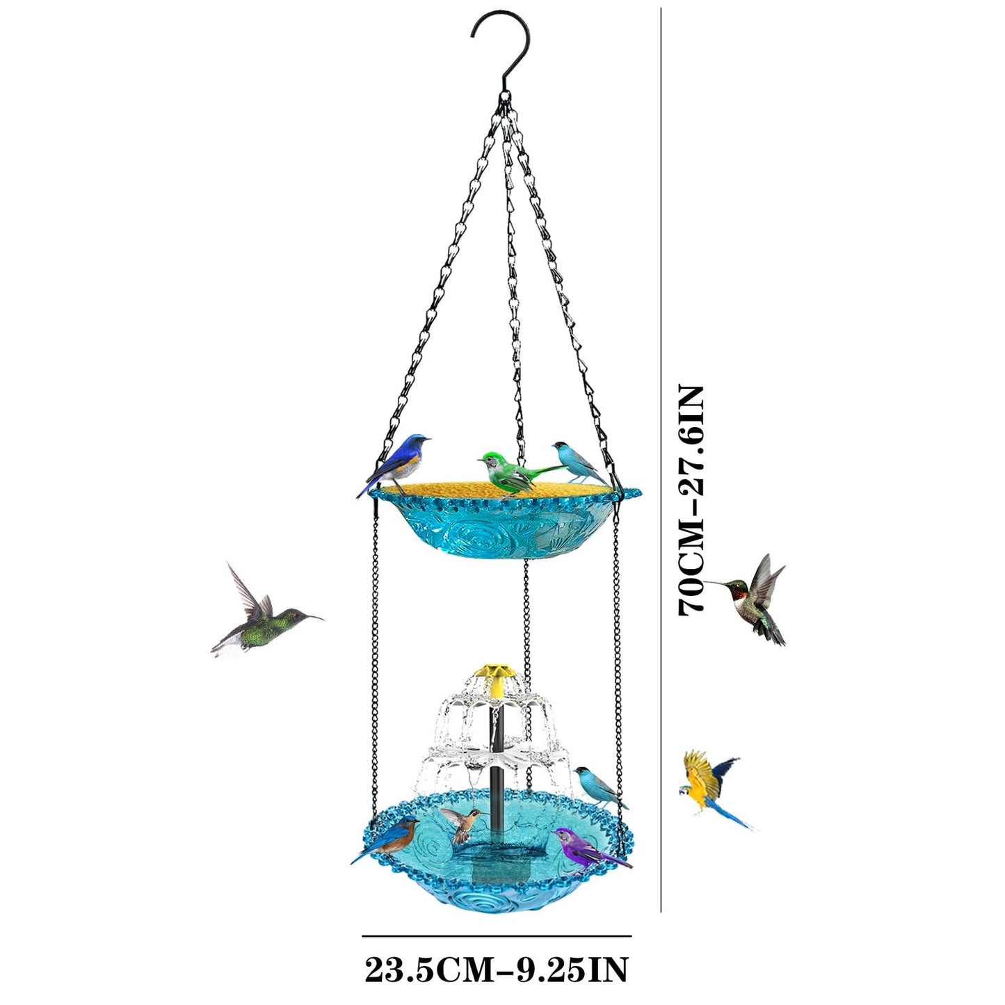 2 Layer Hanging Bird Bath for Outside, 9.25 Inch Metal Hanging Bird Baths for Outdoors 2 in 1 Bird Feeder for Backyard, Yard, Patio, Garden Decor (Purple)