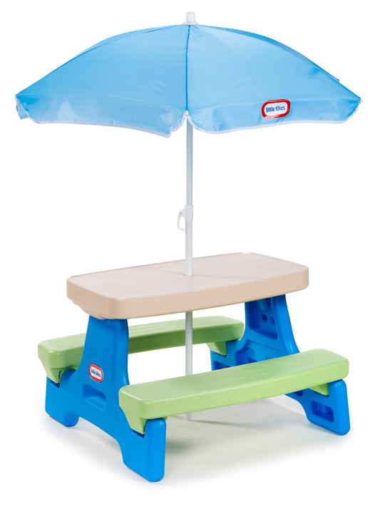 Little Tikes Easy Store Picnic Table with Umbrella, Multi Color, 42.00''L x 38.00''W x 19.75''H