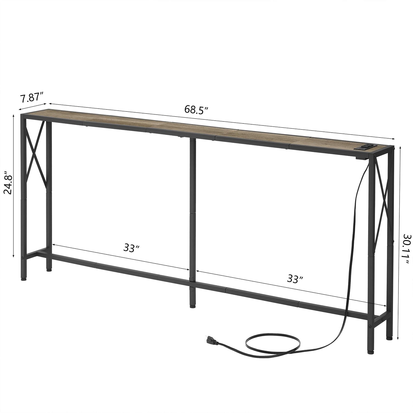 Gewudraw Console Table, 68.5" Narrow Sofa Table, Behind Couch Table, Entryway Table, Industrial Sofa Table for Hallway, Living Room, Bedroom, Long Console Table