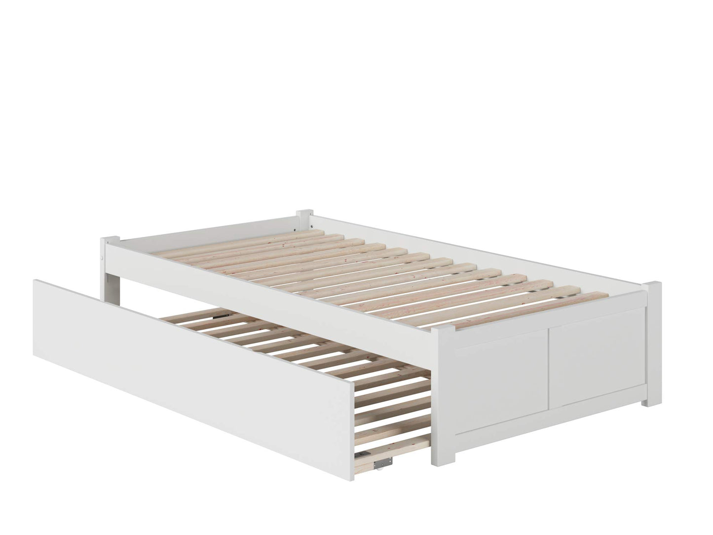 AFI Concord Twin Extra Long Platform Bed with Footboard and Twin Extra Long Trundle in White