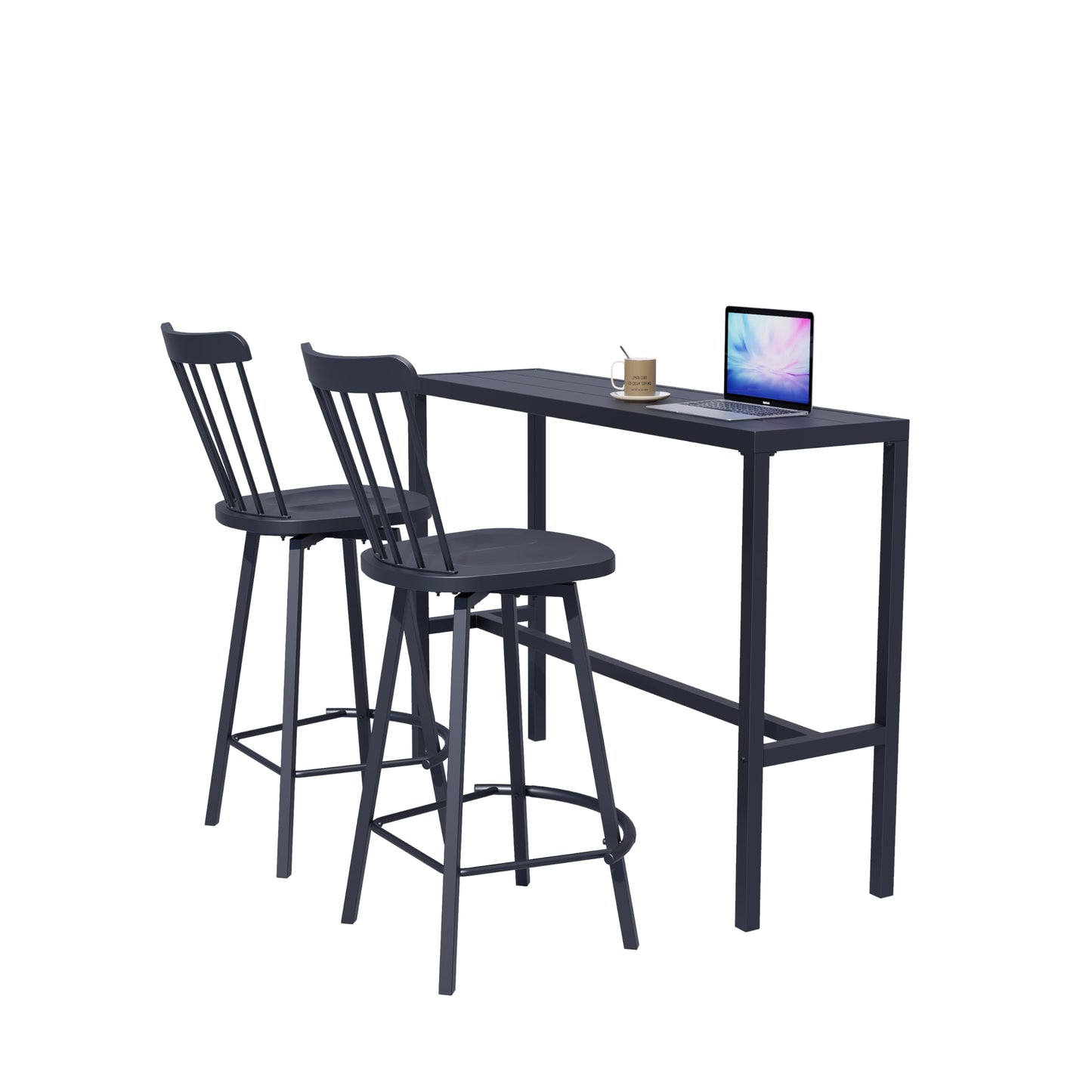 Nixtopia 3 Pcs 45" L Patio Rectangular Bar Height Pub Table and 2 x Bar Height Stools Chairs Set for Patio, Live Room, Office - Metal Frame