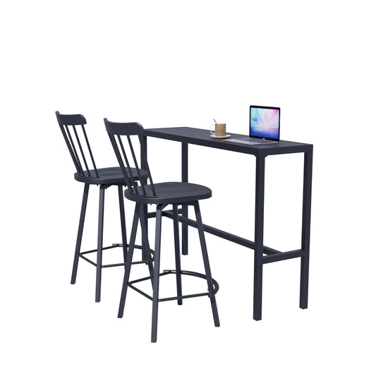 Nixtopia 3 Pcs 45" L Patio Rectangular Bar Height Pub Table and 2 x Bar Height Stools Chairs Set for Patio, Live Room, Office - Metal Frame