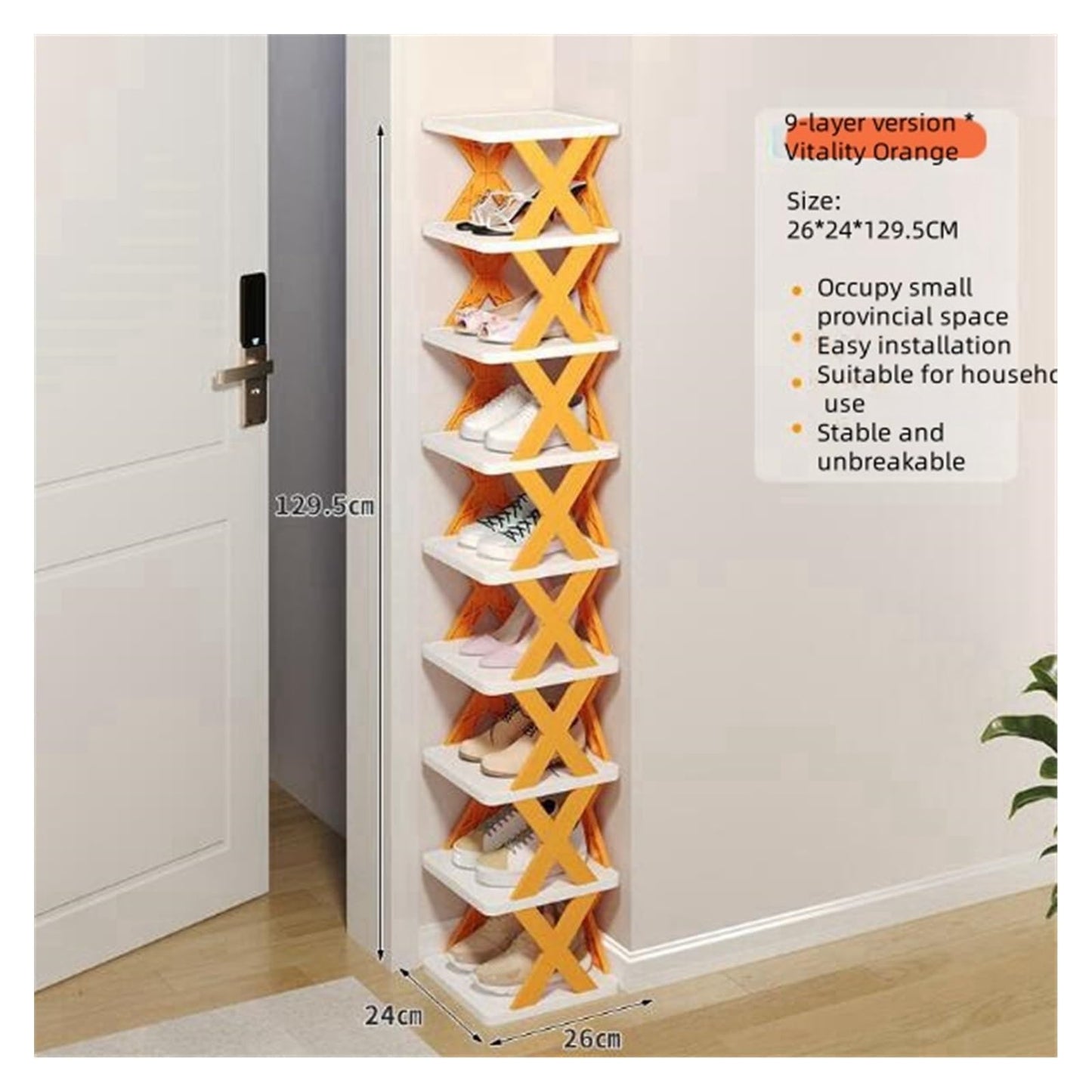 Mingchang Tall Narrow Shoe Rack For Entrywa, A Space Saving DIY Entrance, Closet, Corridor Free Standing Shoe Storage Device, Foldable Shoe Rack Organizer(Orange,Seven layers)