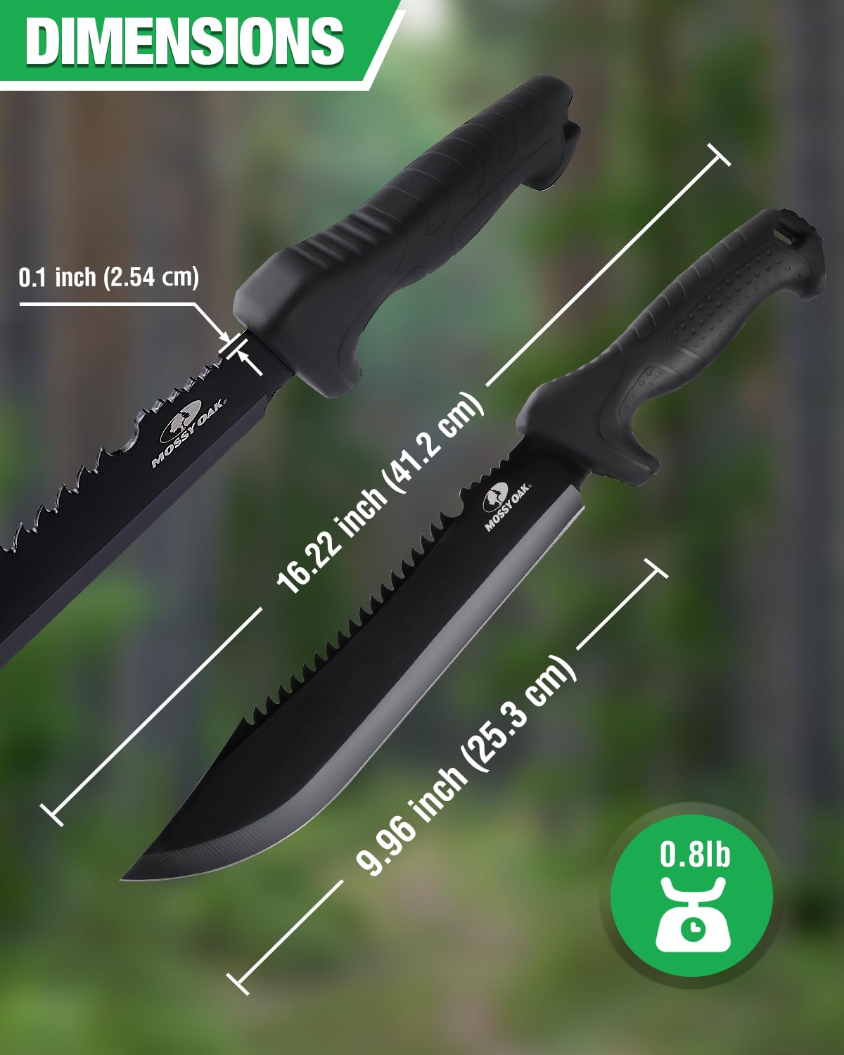 Mossy Oak Machete with Saw, 16" Sharp Machete with Sheath, Ergonomic No-Slip Handle, Machete for Bushcraft, Outdoor Hunting, Garden Cutting Small Trees and Yard Work, Good Merry