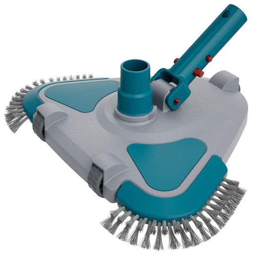 Upgrade Pro Weighted Triangular Pool Rotative Vacuum Head with Brush & EZ Clip Handle - for Cleaning Surface Safe on Vinyl Lined Pools