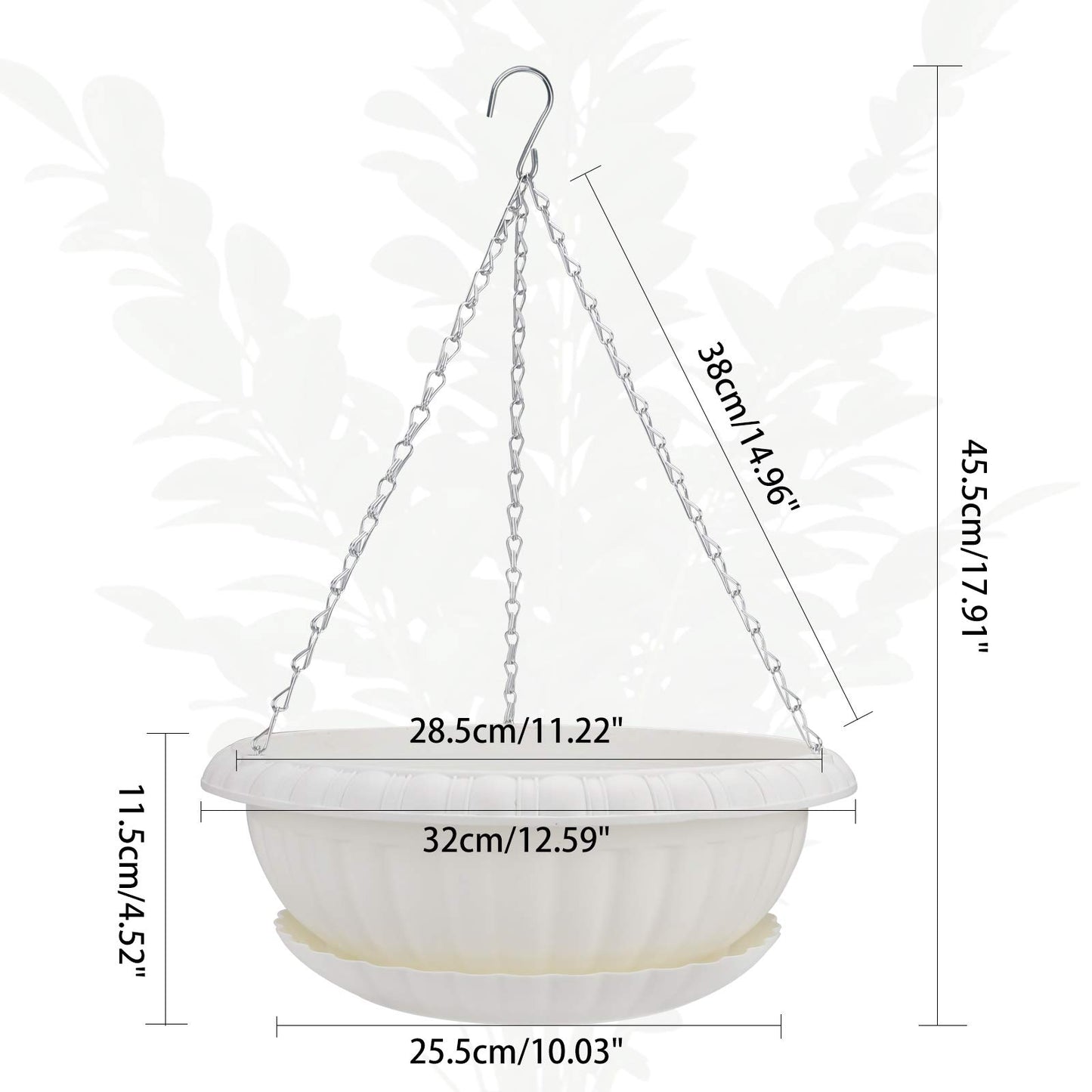 summer flower 12.59" Large Hanging Planters with Drainage Hole&Tray, Hanging Flower Pots Plastic Plant Hanger Holders Hanging Basket for Indoor Outdoor Home Garden Herb Succulent (Pack 3)
