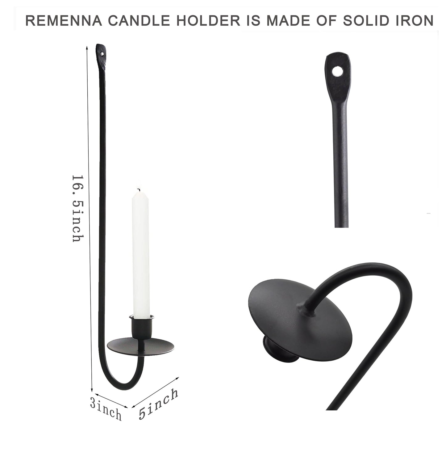 Remenna Metal Wall Candle Sconce Holder Set of 2 Wall Mount Candle Holders Modern Wall Candle Sconces Hanging for Living Room Farmhouse Fireplace Wedding 16.5"×5"×3" (Black)