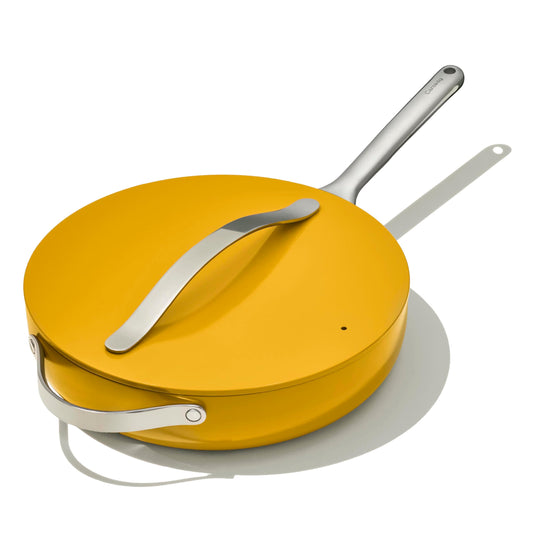 Caraway Nonstick Ceramic Sauté Pan with Lid (4.5 qt, 11.8") - Non Toxic, PTFE & PFOA Free - Oven Safe & Compatible with All Stovetops (Gas, Electric & Induction) - Marigold