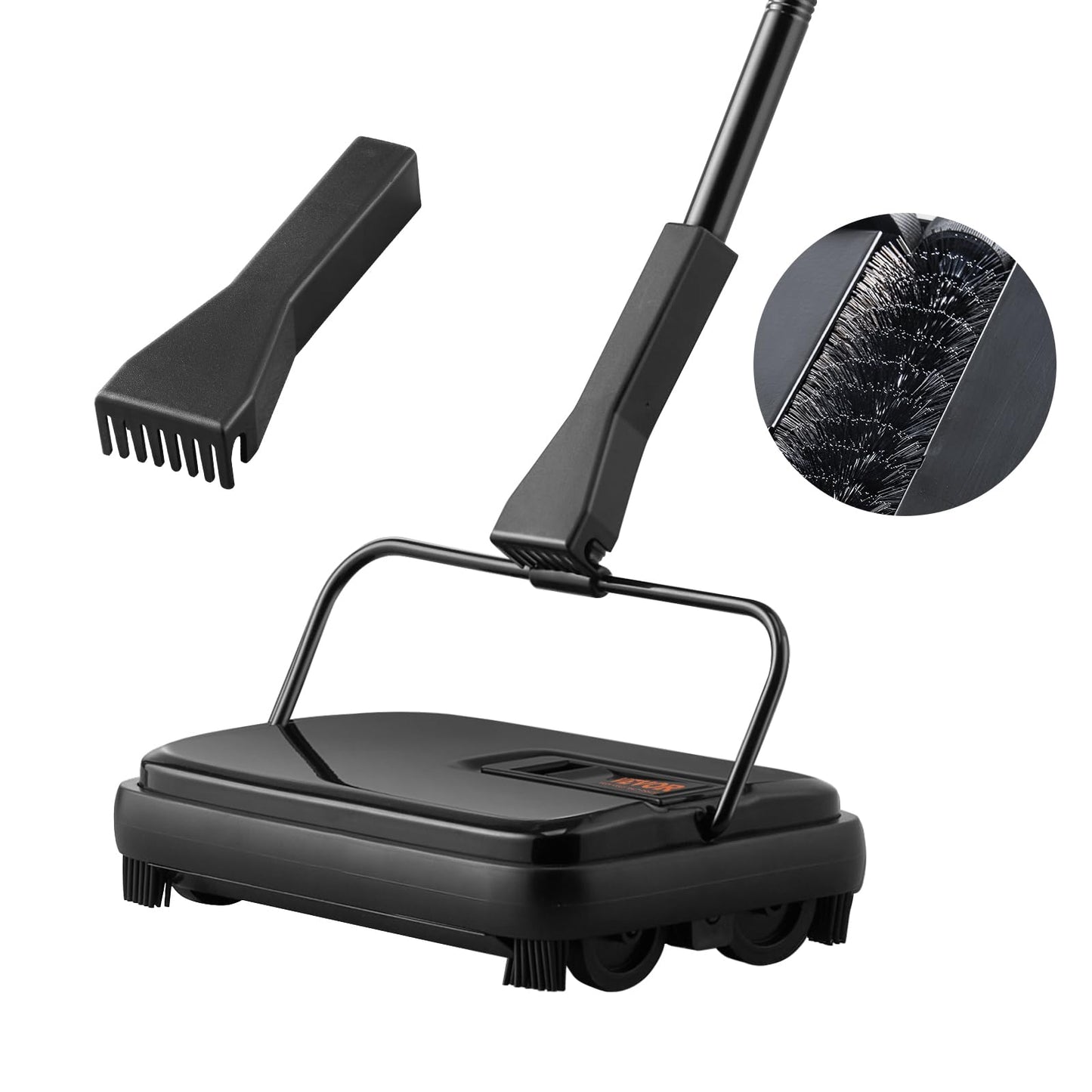 VEVOR Carpet Sweeper Manual, Floor Sweeper with 300 ml Dustbin Capacity Easy to Empty, for Home Office Carpets Pet Hair Dust, Black