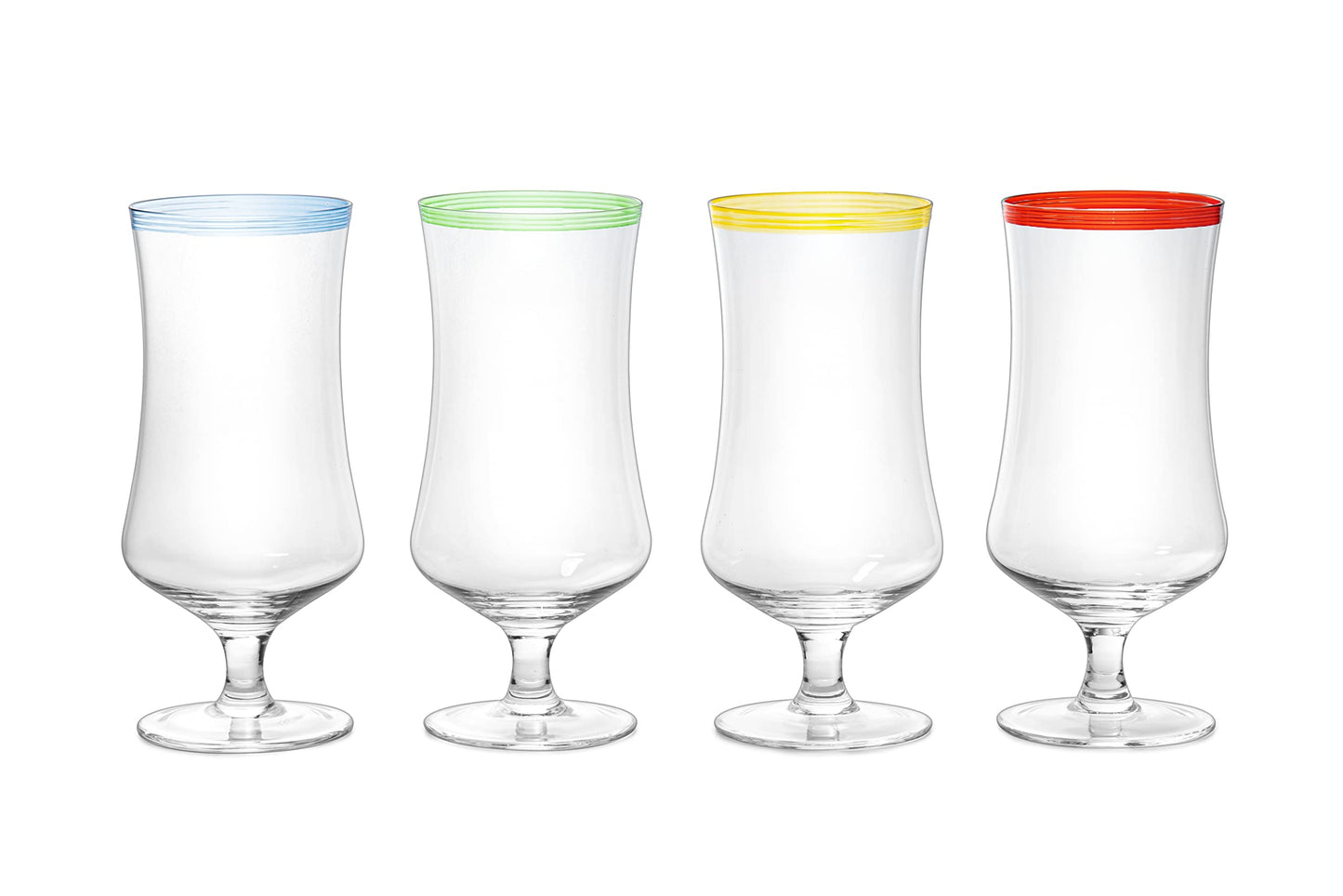 Pina Colada, Daiquiri, Frozen Cocktails & Juice Glasses, Hurricane Glassware, Large 17oz - 4 Set - Tropical Cocktail Tall Stemmed Crystal Grande Cups, Tulip Shaped for Bar Drinks, Bloody Mary, Mai Tai