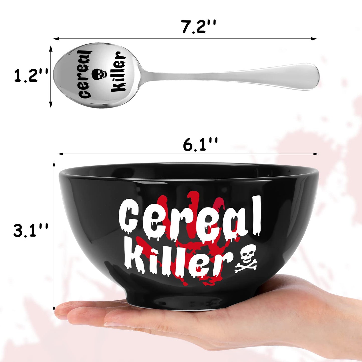 Nefelibata Halloween Black Cereal Killer Bowl and Spoon Set Father's Day Man‘s Birthday Retirement Engraved Funny Gift for Him Papa's Grandfather's Uncle's Friend's Present Set of 2