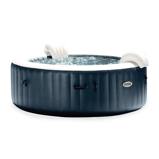 Intex PureSpa Plus 6 Person Inflatable 85" Round Outdoor Hot Tub Spa with 170 Bubble AirJets, Insulated Cover, and LED Color Changing Lights, Navy
