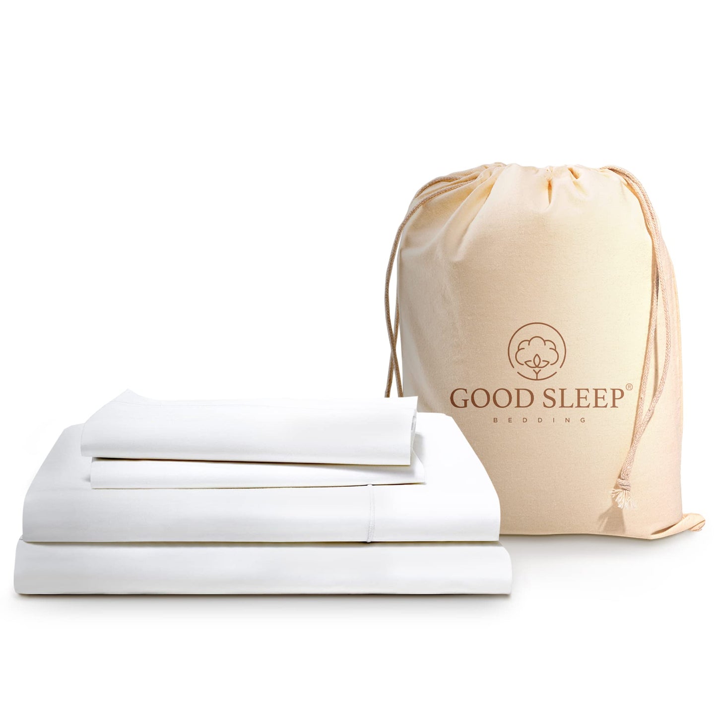 Good Sleep Bedding Full Size Bed Sheets - 100% Egyptian Cotton Sheets Full Size Bed, 4Pc, 1000 TC, Full Sheet Set, Luxury Sateen Weave, Soft, 16" Deep Pocket Full Size Sheets Set - White Sheets Full