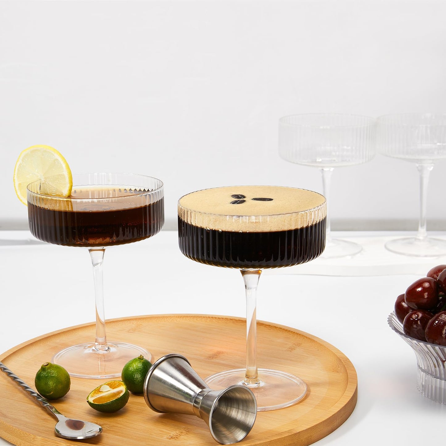 VENVENWEAVS Coupe Glasses Set Of 4,Hand-blow10 Oz Vintage Cocktail Glasses,Ribbed Martini Glasses For Espresso Martini, Champagne,Cosmopolitan,Manhattan,Cocktail Party,Cocktail Glassware Gift Set