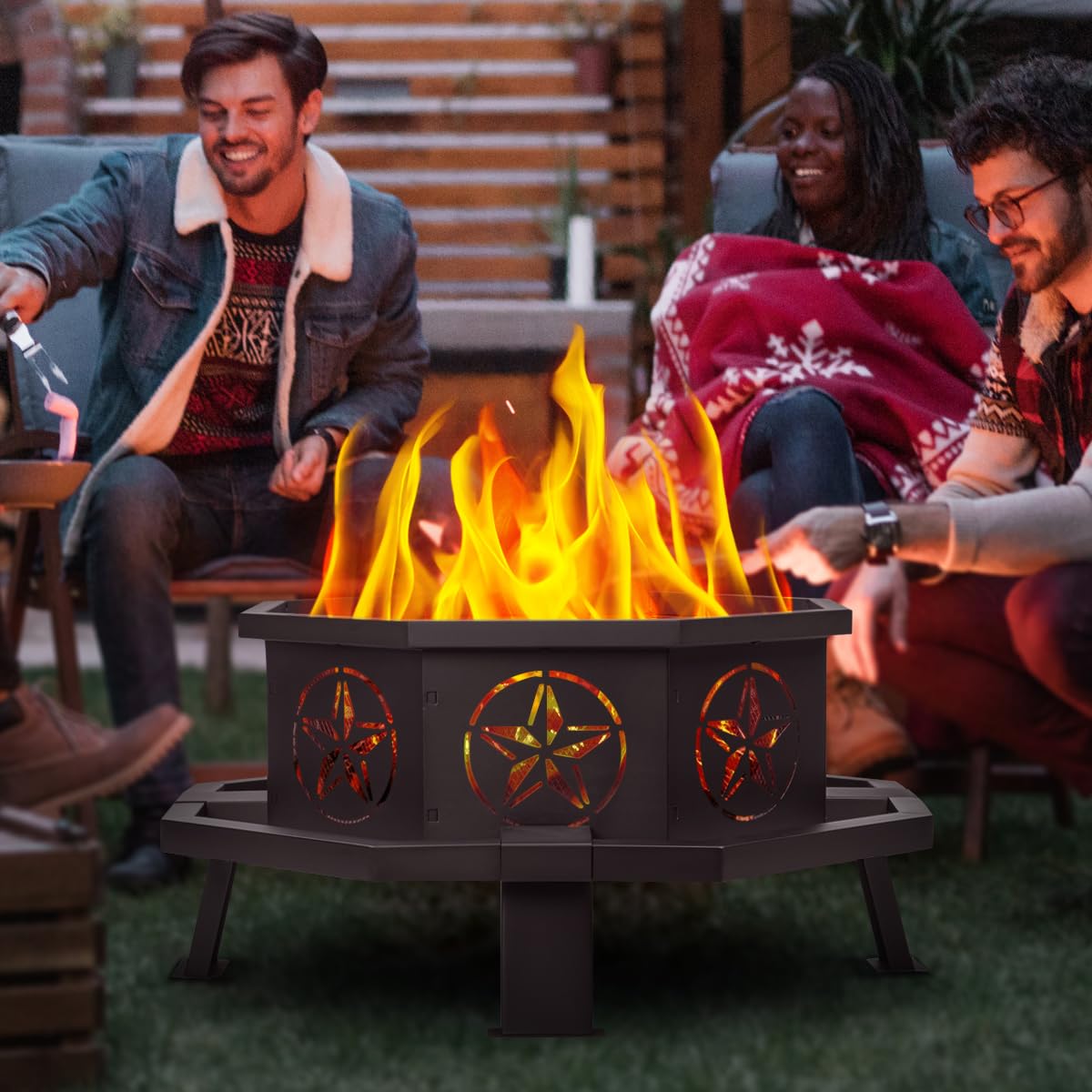 Verdeluxe 35 Inch Octagonal Fire Pit,Outdoor Fire Pit,Wood Burning Firepit,Bonfire Fire Pit,Firepits for Outside,Camping, Backyard, Patio,Bonfire