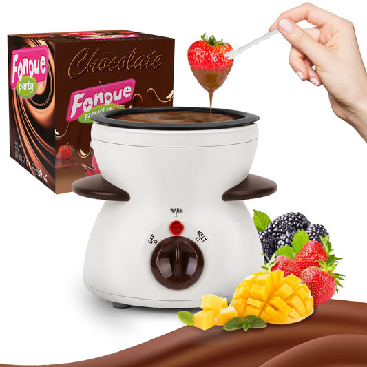 OFFKITSLY Fondue Pot Set, Mini Electric Fondue Pot Set for Melting Chocolate Cheese, Chocolate Meting Pot fondue maker Machine with Dipping Forks For Holiday Birthday Party Gift-White