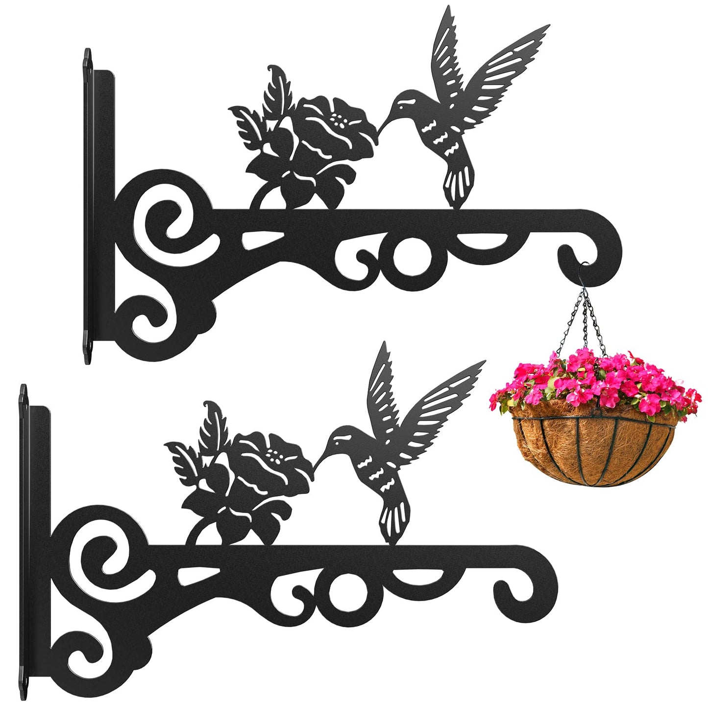 2-Pack Aesthetic Wall Plant Hanger Indoor and Outdoor – 10 Inch Metal Hanging Plant Bracket with Beautiful Bird Pattern – Anti Rust Plant Hooks for Hanging Plants, Bird Feeder, Wind Chime, Lantern