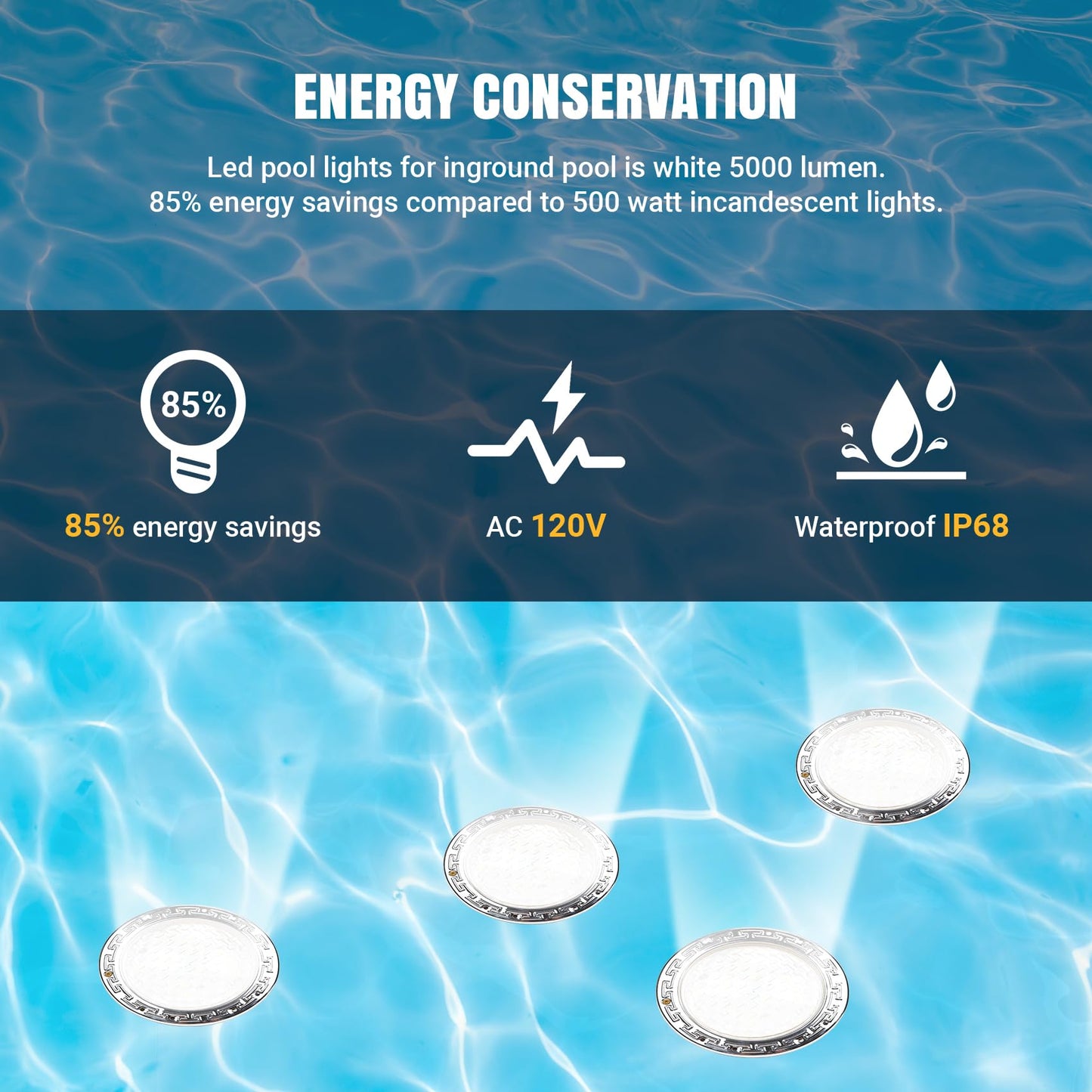 SOLAR SPORTS LED Pool Lights for Inground Pools, 120V Pool Lights White, 10 Inch Inground Pool Light 120v Suitable for 10 Inch Wet Niche, Underwater Pool Light,35W, 50 Foot Cord.