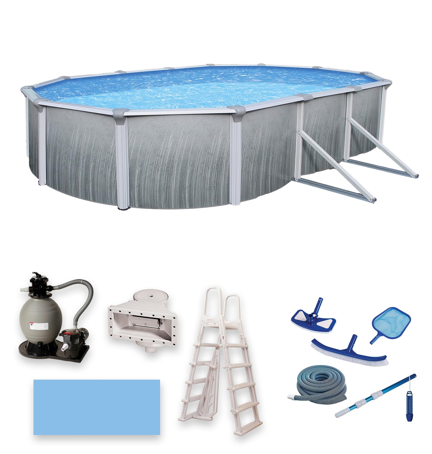 Blue Wave Martinique 12-Feet by 24-Feet Oval 52-Inch Deep 7-Inch Top Rail Metal Wall Swimming Pool Package