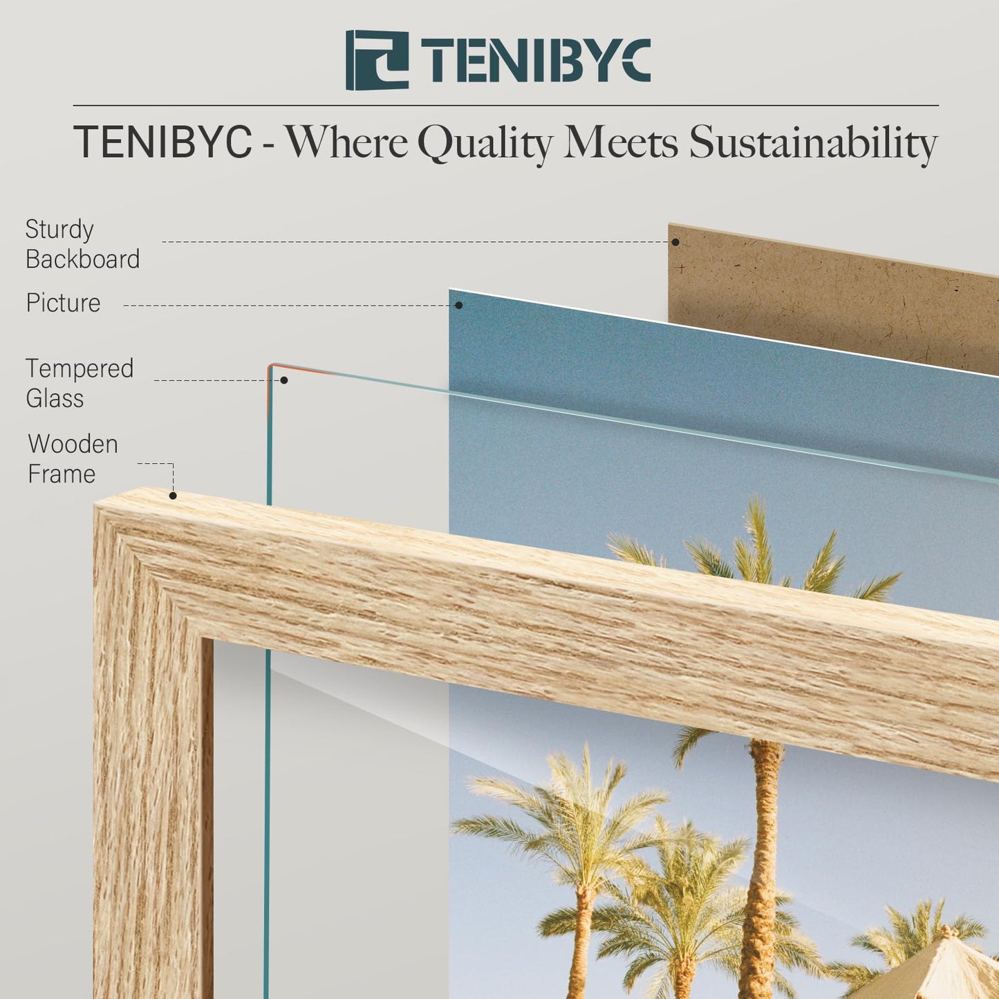 TENIBYC 8x10 Oak Picture Frame with HD Glass - 3pk, Natural Solid Wood Poster Frame, Wall Gallery Frame