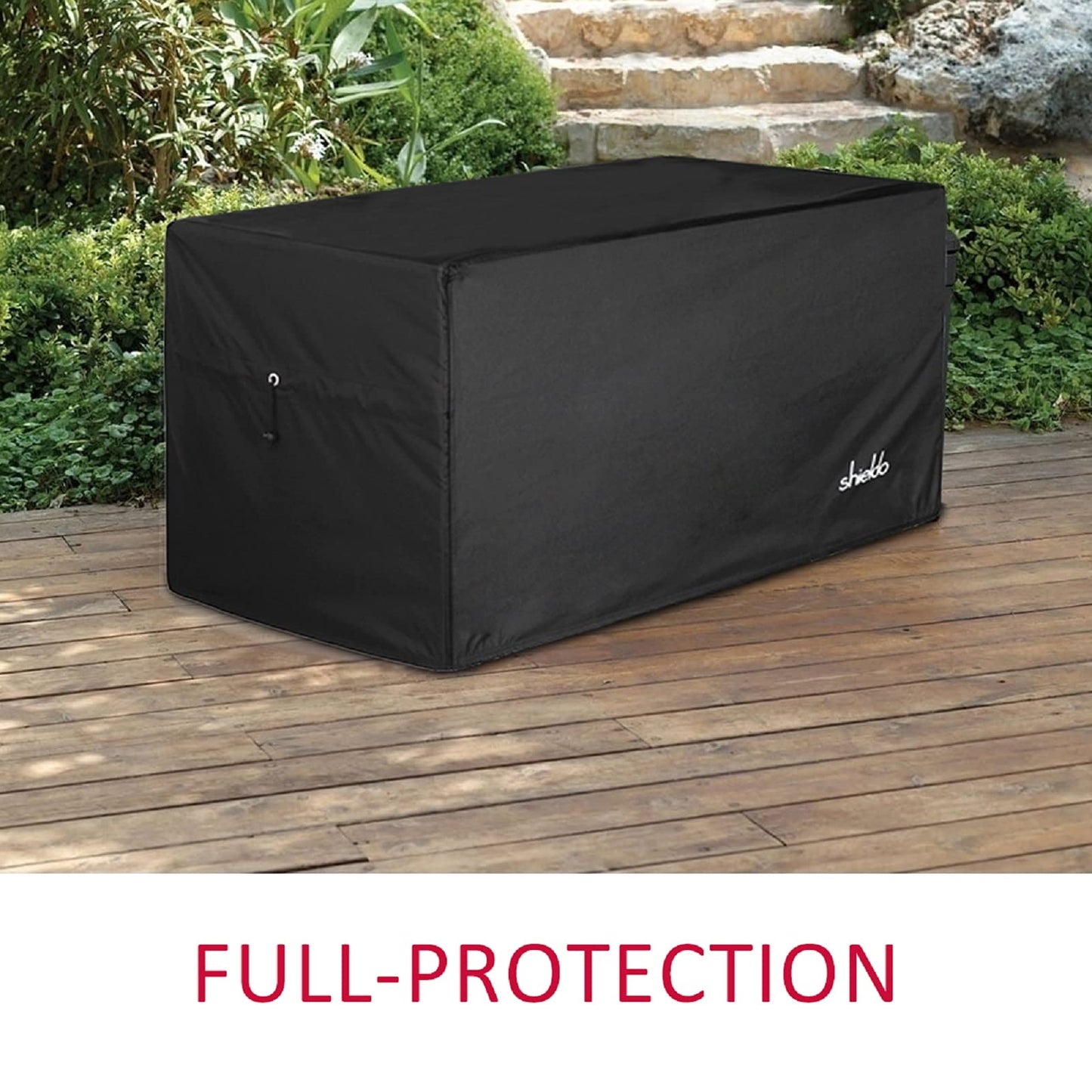 Shieldo Deck Box Cover- Heavy Duty 600D Polyester Oxford Deck Box to Protect Large, 100% Waterproof Deck Box Cover 63" L x 30" W x 28" H