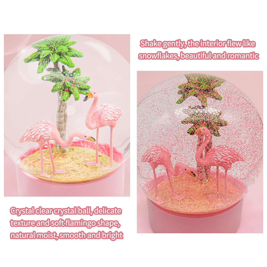 ANGELLOONG Pink Flamingo Snow Globe for Kids Girls, Originality 3D Flamingo Glitter Glass Snow Globes for Valentines Home Decor, 100MM