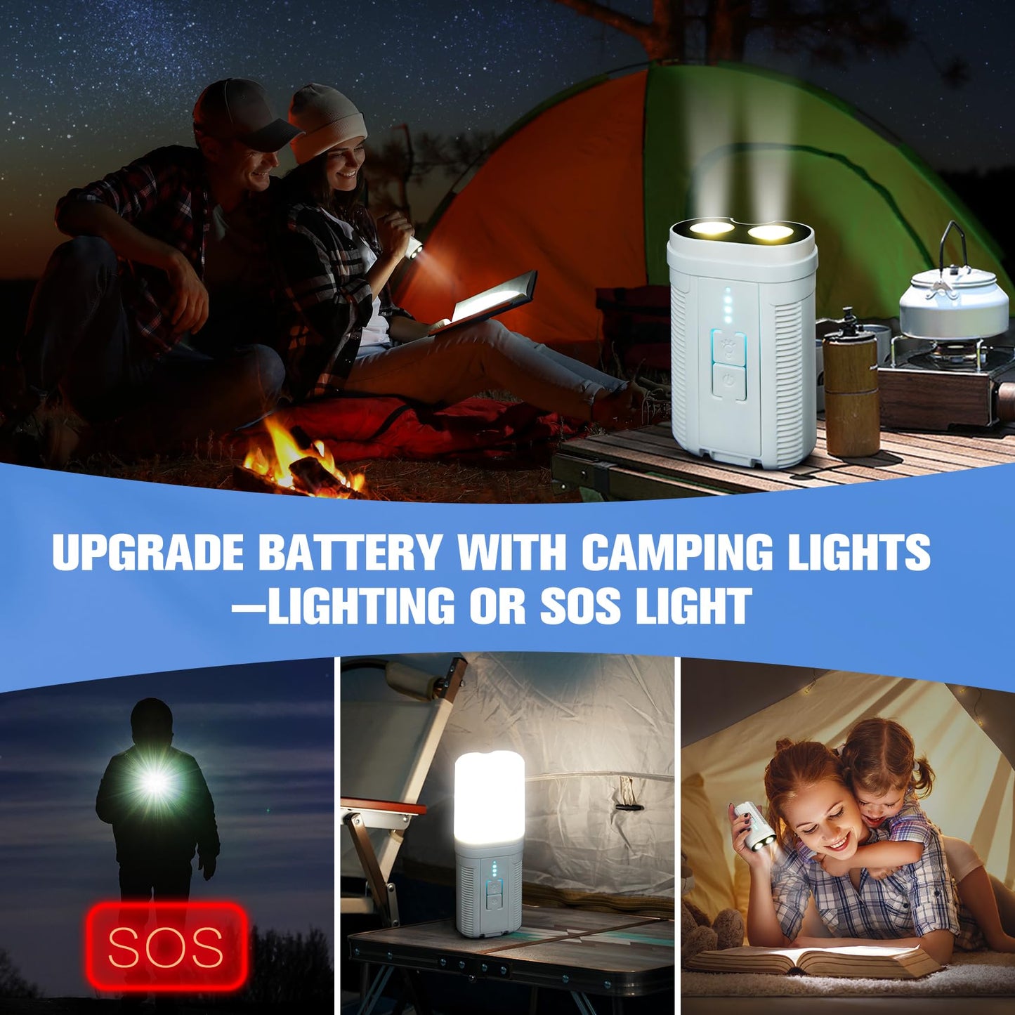 SPACEREST Portable Shower, Camping Shower with 4400mAh Rechargeable Battery, Portable Shower for Camping, Electric Outdoor Shower Head with LED Camping Light, Shower Pump for Hiking, Traveling