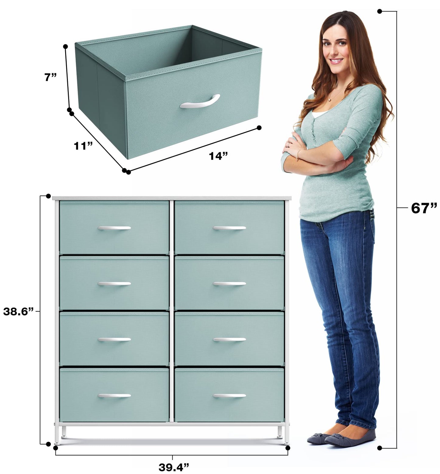 Sorbus Kids Dresser with 8 Drawers and 1 Drawer Nightstand Bundle - Matching Furniture Set - Storage Unit Organizer Chests for Clothing - Bedroom, Kids Rooms, Nursery, & Closet (Aqua)