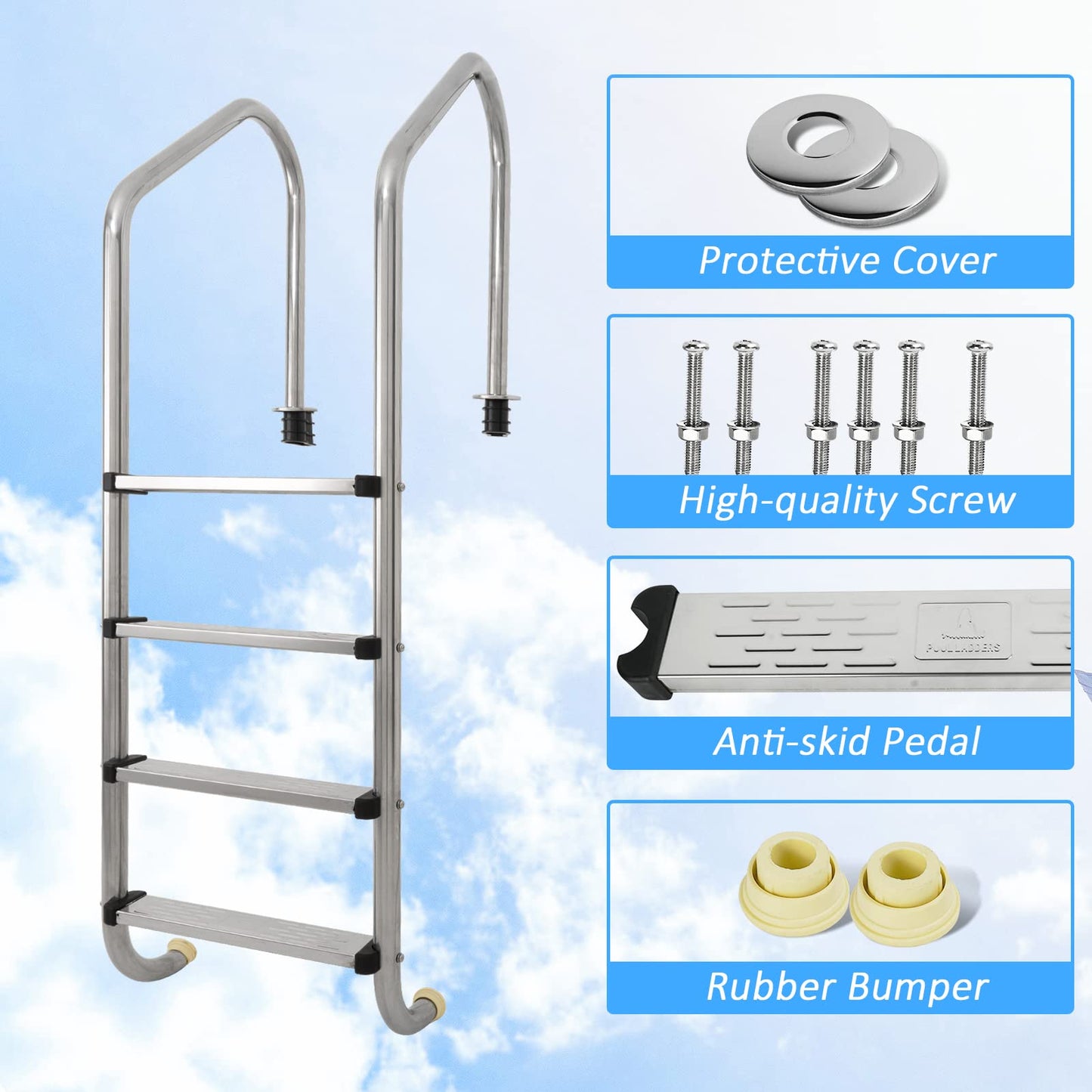 DOEL 4-Step Pool Ladder with Stainless Steel Steps, Non-Slip Swimming Pool Ladders for Inground Pools, Sturdy and Durable, Entry and Exit Easier Pool Steps for Inground Pools