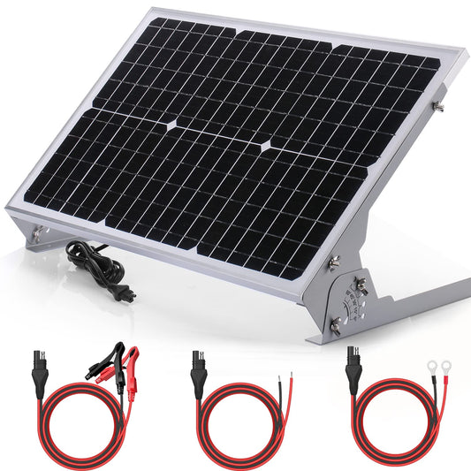 SUNER POWER 12V Solar Battery Charger Maintainer, Waterproof 30W Solar Trickle Charger, High Efficiency Solar Panel Kit, Built-in Intelligent MPPT Controller + Adjustable Bracket + SAE Cable Kits