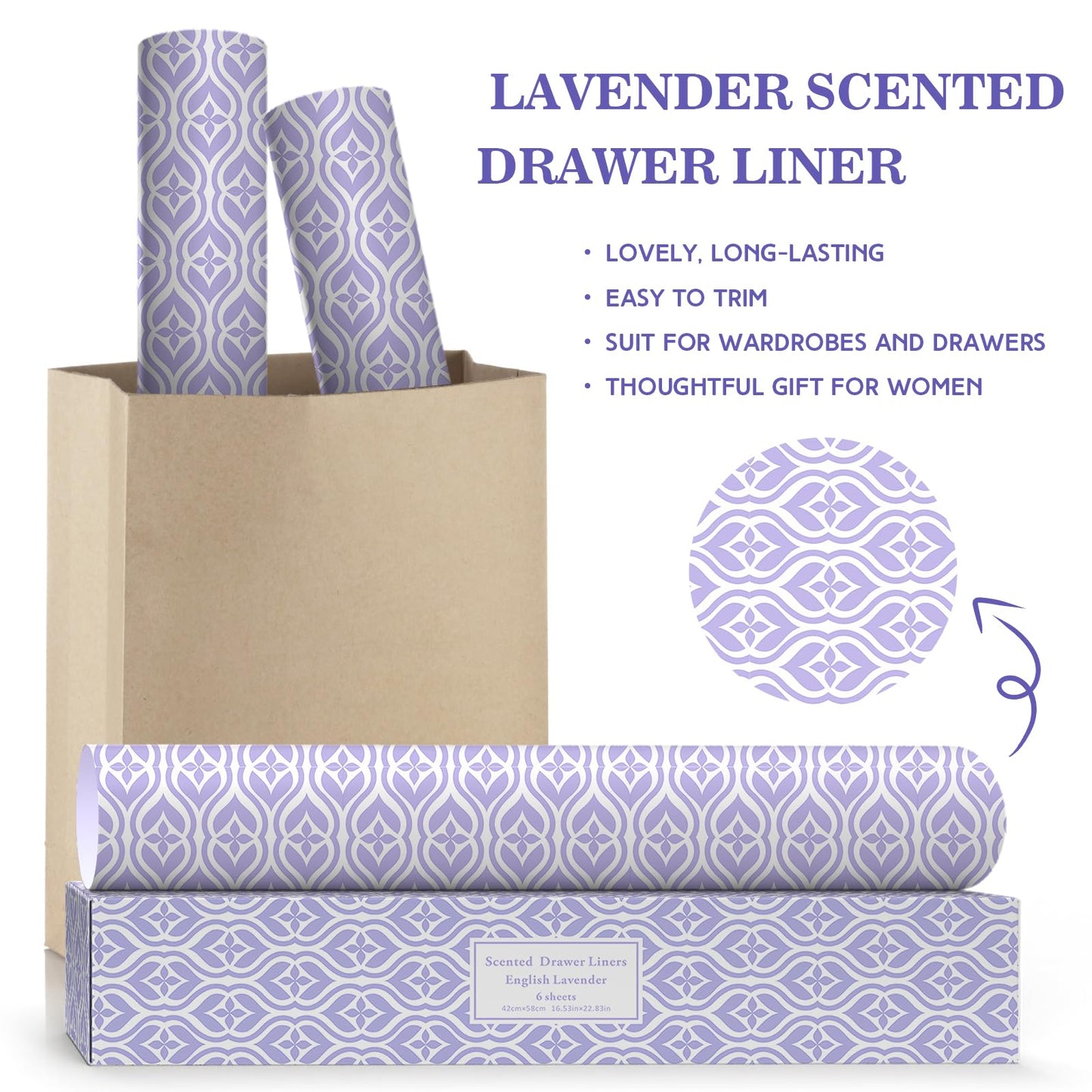 SCENTORINI Lavender Scented Drawer Liners, 6 Sheets Fragrant Paper Liners Non-Adhesive Paper Sheets for Home Closet, Dresser Drawers, for Home Fragrance