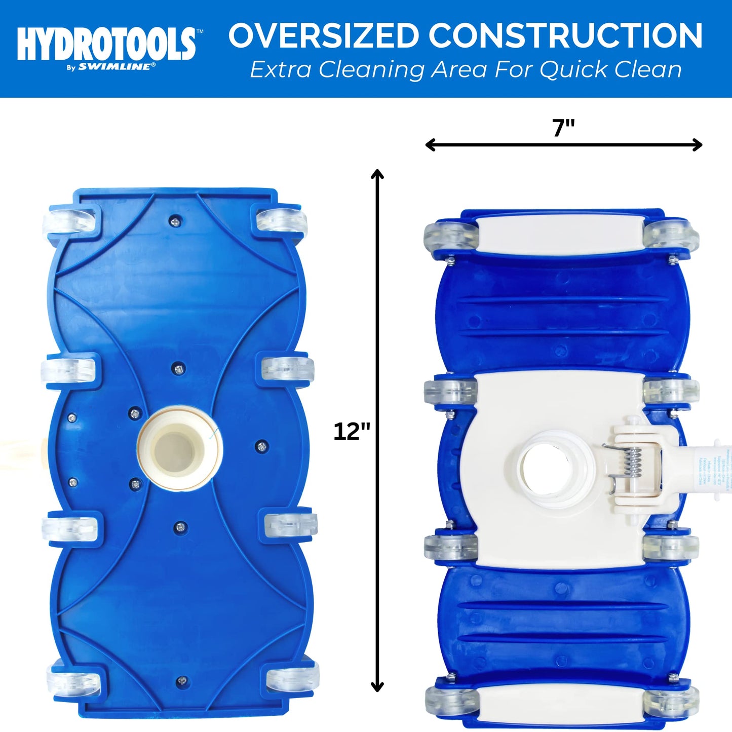 SWIMLINE HYDROTOOLS Manual Vacuum Head Attachment For Inground & Above Ground Pools |Weighted Flexible Swimming Pool Vac Head Rectangle Shape W/ Wheels| Swivel Hose 1-1/4 or 1-1/2’’| Clean 8150