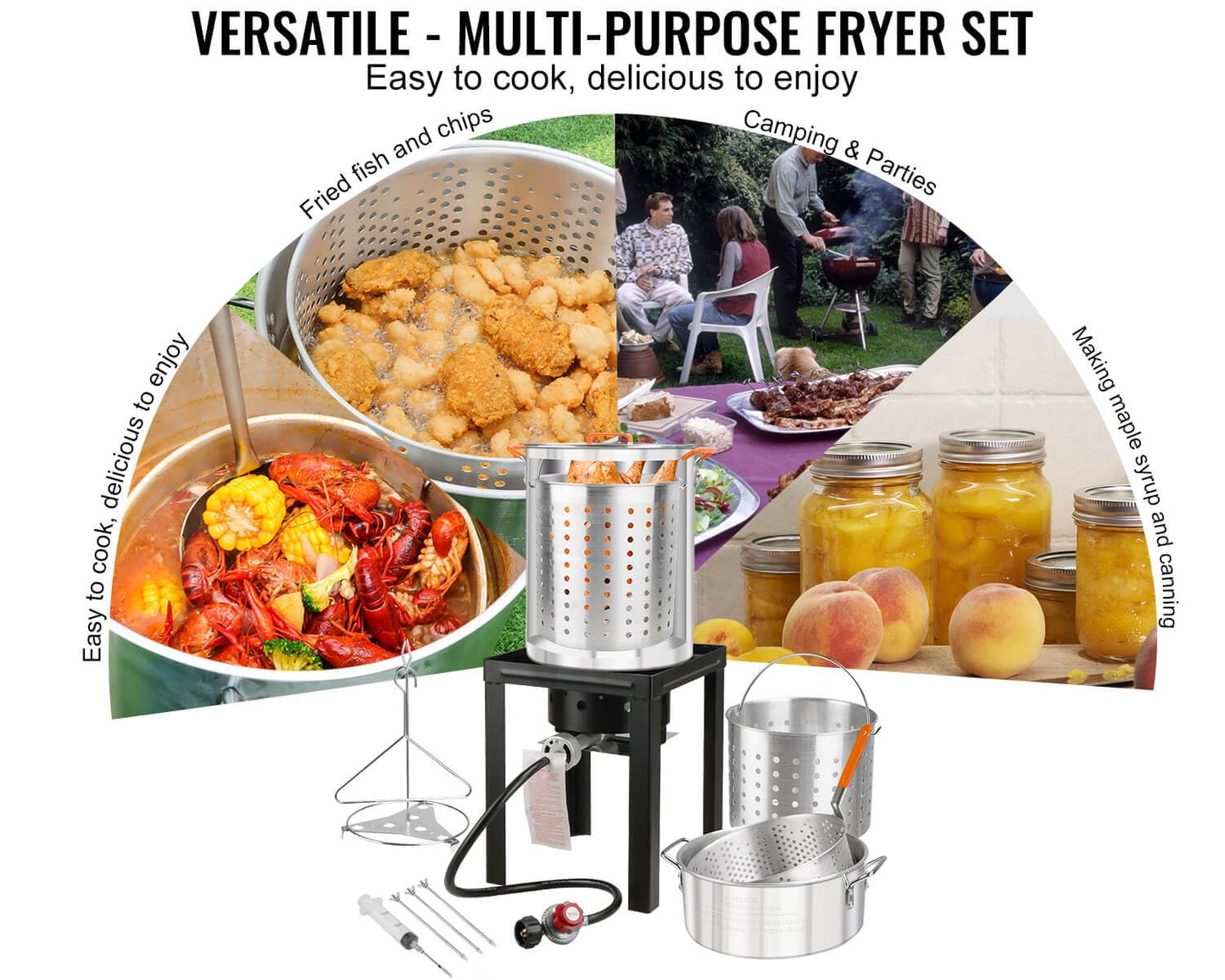 Deep Turkey Fryer Set, Seafood Boil Pot with Basket, Crawfish Boiler, 30QT & 10QT Pots with Large Steamers, and 54,000BTU High Output Burner for Camping, Outdoor Parties, Thanksgiving