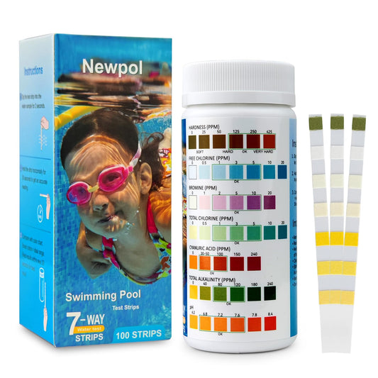 Newpol 7-in-1 Pool Test Strips, 100 Strips Water Testing for Swimming Pool, Hot Tub and Spa