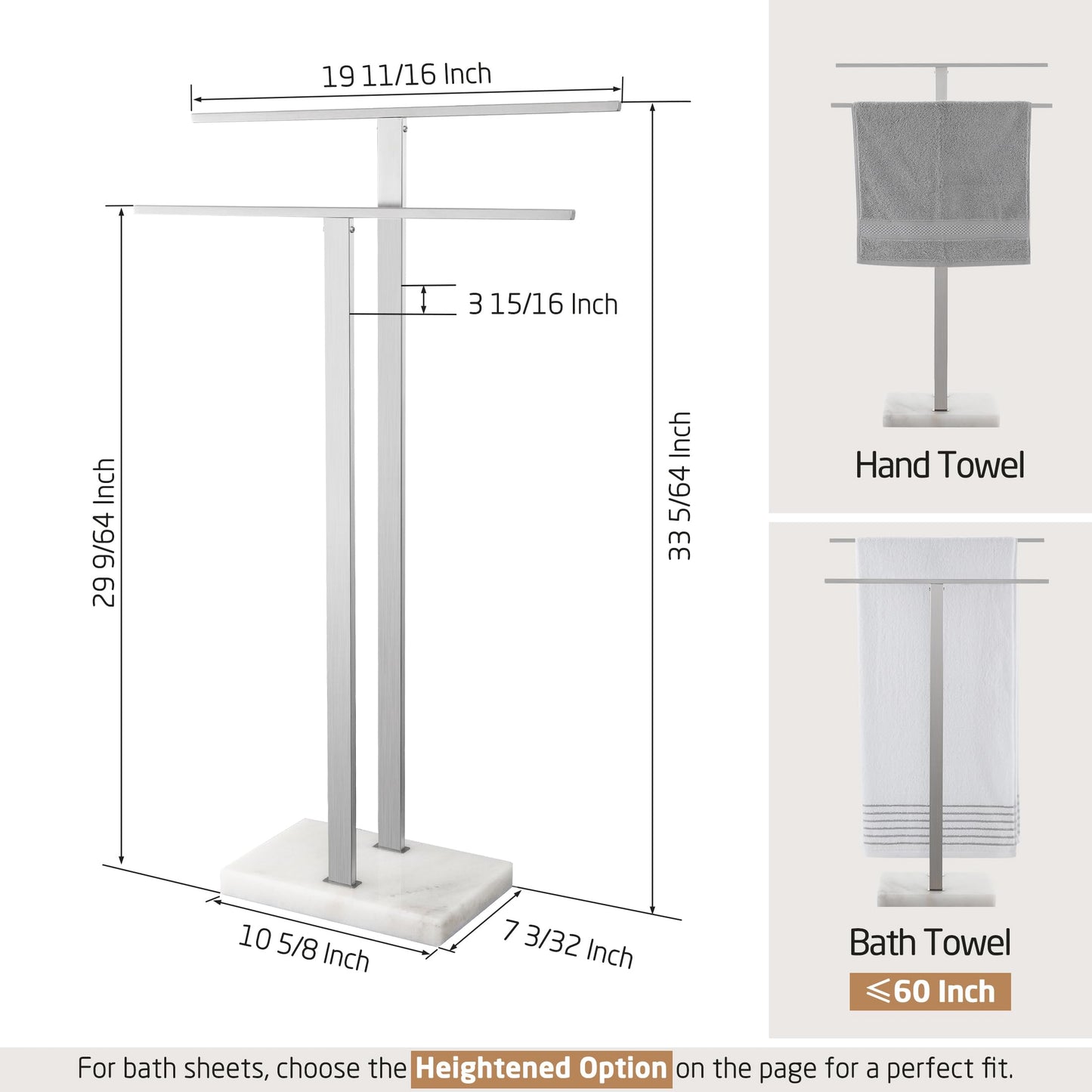 KES Standing Towel Rack 2-Tier Towel Rack Stand with Marble Base for Bathroom Floor, Upgrade Steady Design, Pro-Grade 18/8 Stainless Steel Brushed Finish, BTH217-2