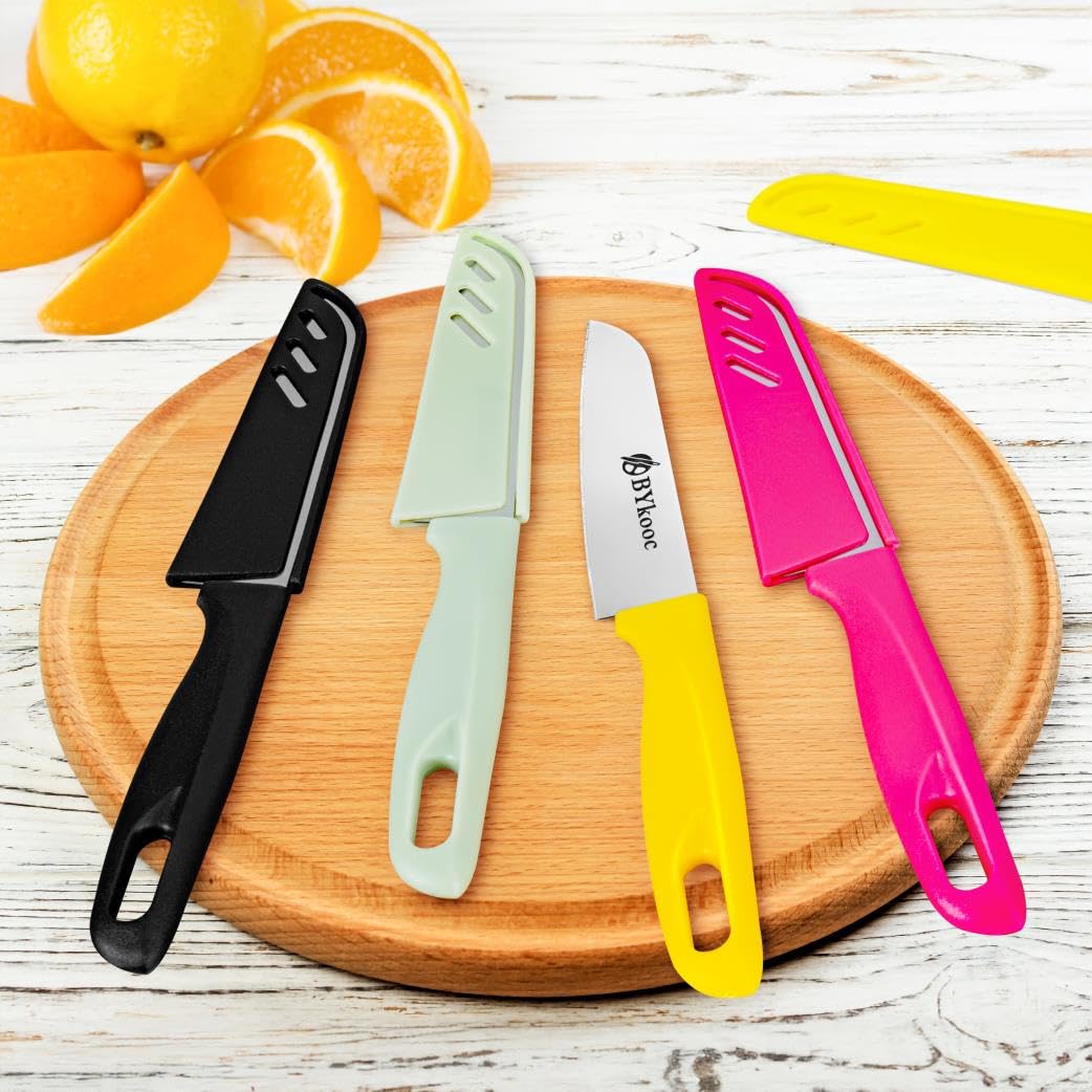 BYkooc 8 pieces Paring Knives (4PCS Peeling Knives and 4PCS Knife Sheath), Ultra Sharp Vegetable and Fruit Knife,German Steel Small Kitchen Knife with PP Plastic Ergonomic Handle