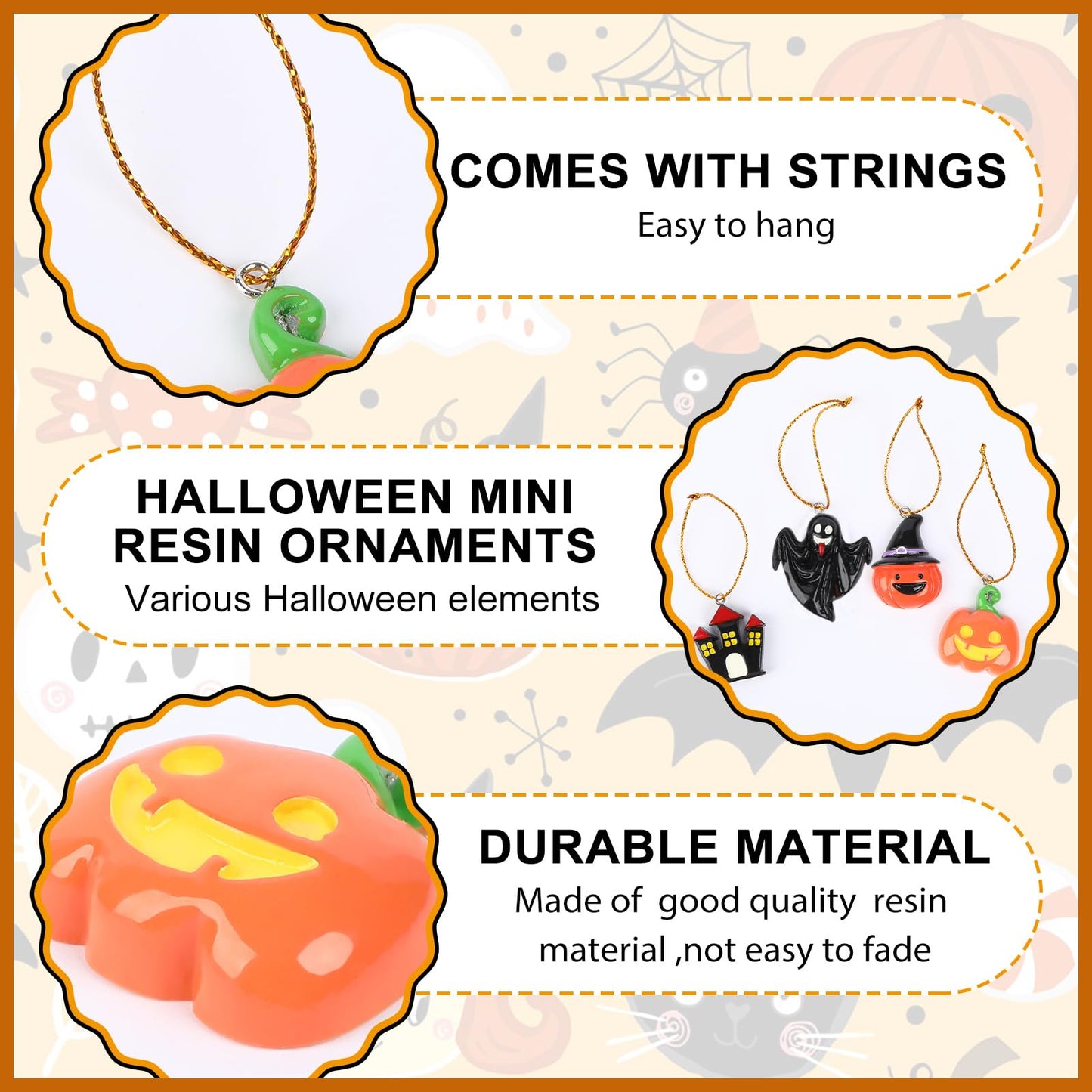 DTOFOOT 36PCS Mini Resin Halloween Ornaments Tiny Halloween Hanging Ornaments for Tree Halloween Miniatures Figurines Charms with String Resin Hanging Pendants for Halloween Party Decorations