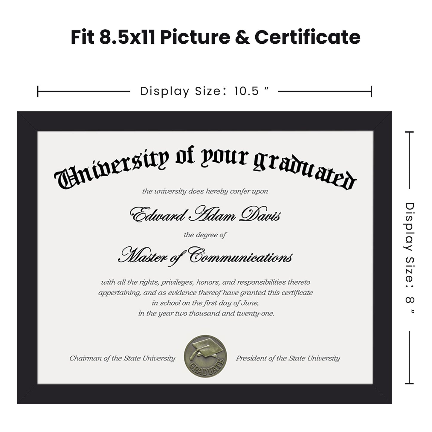 upsimples 8.5x11 Picture Frame Certificate Document Frame with Clear Plexiglass, 1 Pack Diploma Frame for Wall and Tabletop, Black