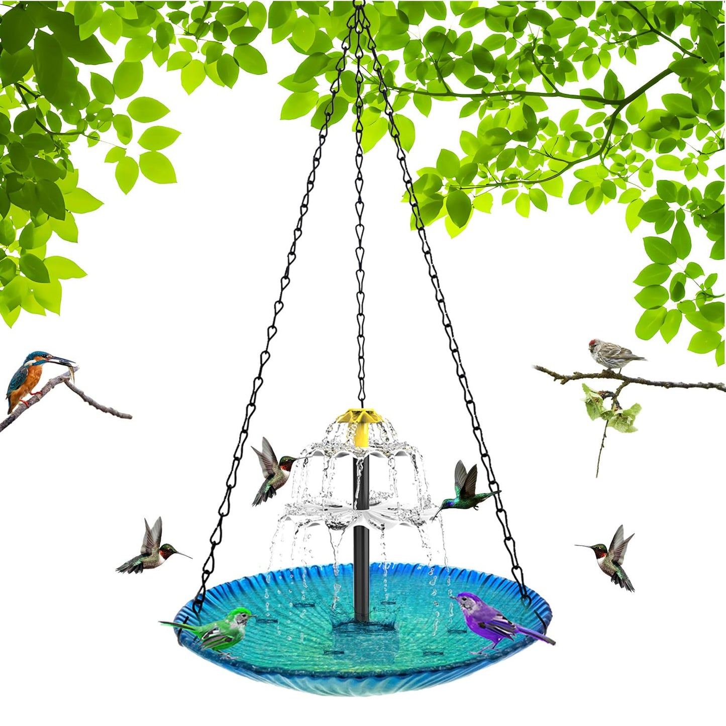 Hanging Bird Bath - Bird Bath Bowl with Solar Fountain Pump - Deck Mount Metal Bird Bath Bowl Powered by Water Fountain Pump for Outdoor Garden - Solar Powered Bird Bath Fountain