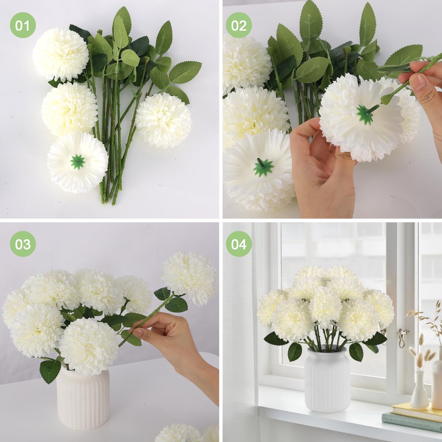 Hananona 12 Pcs Artificial Chrysanthemums Flowers Ball Flowers, Fake Mums Flowers White Silk Flowers for Spring Home Decor Indoor Floral Arrangement Table Centerpiece (12, White)