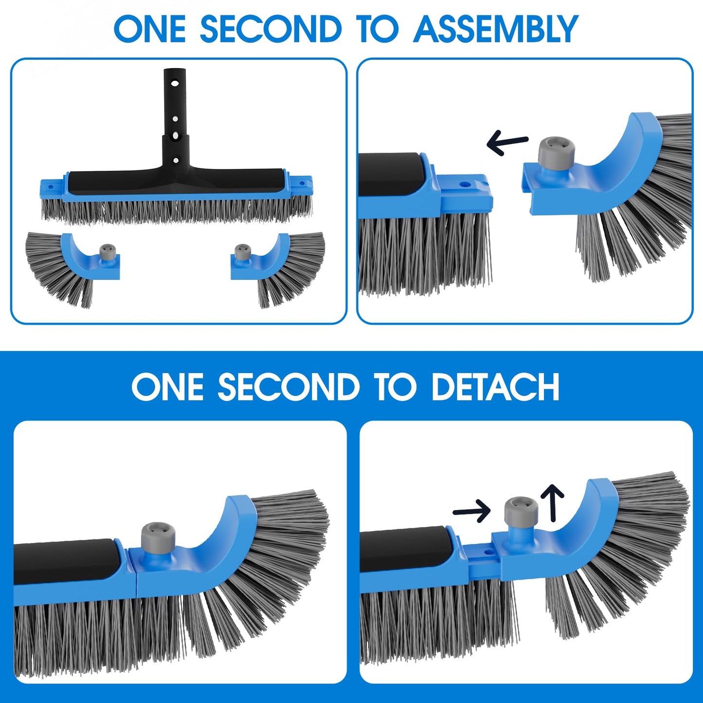 Pool Brush 20’’ Heavy Duty Detachable Corner Brush Head for Above Ground Pools Inground Pools, Swimming Pool Scrub Brush Safe to Vinyl Liner (Pole Not Included)