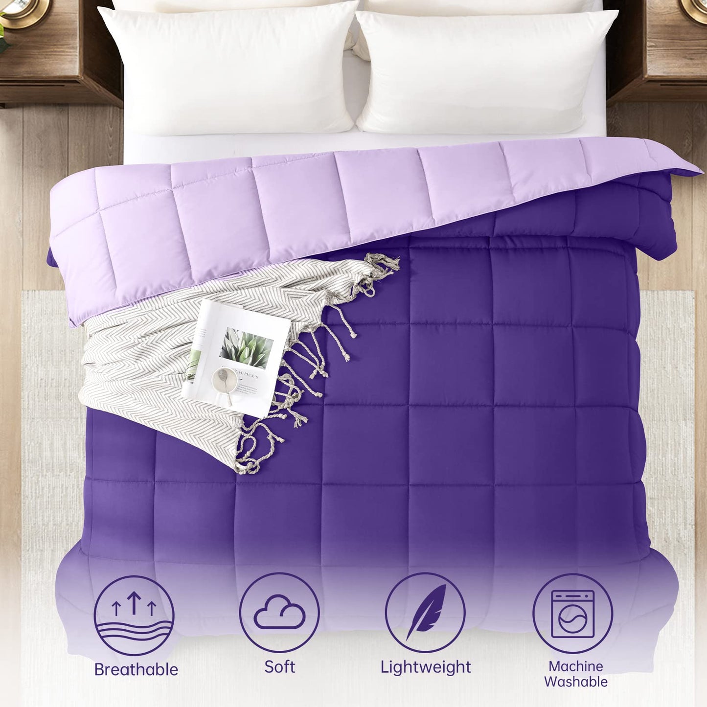 Homelike Moment Lightweight Twin Comforter - Purple Down Alternative Comforters Twin Size Bed, All Season Duvet Insert Quilted Reversible Bedding Comforter Soft Cozy Twin Size Plum/Light Purple