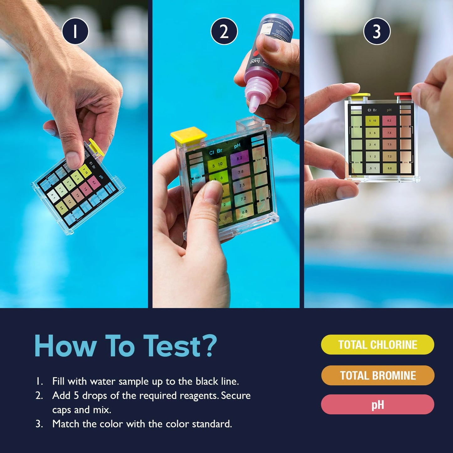 Lupo 5-in-1 Water Test Kit for Swimming Pools & Spas | Water Chemical Test Kit for Total Chlorine, Total Bromine, pH, Acid Demand and Total Alkalinity